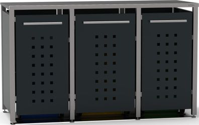 Mülltonnenbox Typ-MD, 1x 240l + 2x 120l, Türfarbe Anthrazit T-Design - Pultdach