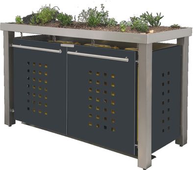 Mülltonnenbox Typ-EW, 1x 240l + 2x 120l, Türfarbe Anthrazit Pflanzenwanne - T-De