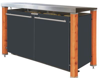 Mülltonnenhaus Typ-HD, 3x 120l, Türfarbe Anthrazit Lärche - Pultdach