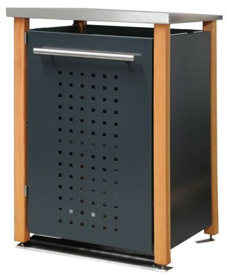 Mülltonnenverkleidung Typ-LD, 1x 240l, Türfarbe Anthrazit Lärche - Pultdach