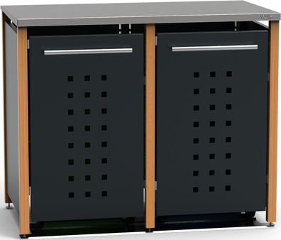 reinkeDESIGN | Müllbox 2x120L | Typ L | Pultdach, Lärchenhol Anthrazit Aluminium