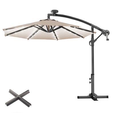 SUN LUCA | Sonnenschirm | Rund | Ø 300 cm | Taupe | LED | + Ständer | Sonnenschirm, G
