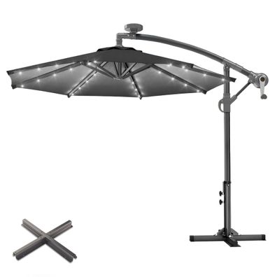 SUN LUCA | Sonnenschirm | Rund | Ø 300 cm | Schwarz | LED | + Ständer | Sonnenschirm,