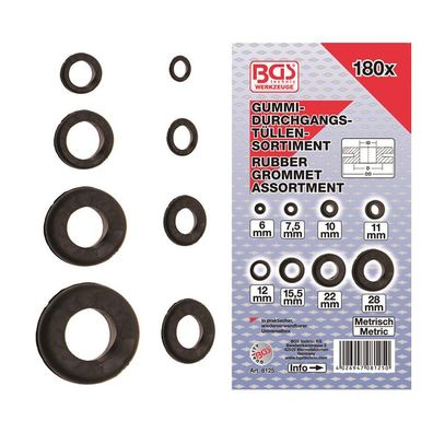BGS-8125 | Gummi-Durchgangstüllen-Sortiment 180-tlg. in mm
