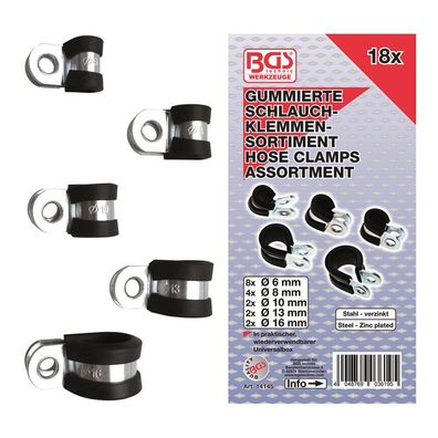 BGS-14145 | Gummierte Schlauchklemmen-Sortiment, 18-tlg