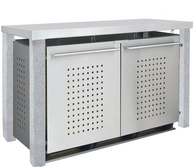 Müllbox Typ-SD, 3x 120l, Türfarbe Edelstahl Pultdach - F-Design