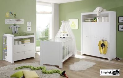 Babyzimmer Komplett Set Babybett Umbaubar 5 Farben Schrank Matratze WEIß NEU!! 