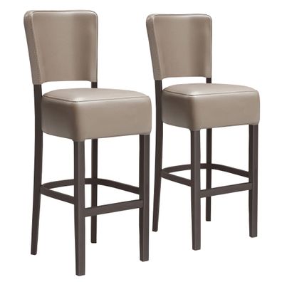 2er-Set LUCA | Gastro Barhocker | Leder | Holz | Taupe | mit Lehne | Gastro Barhocke