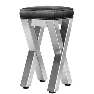 JUANA | Gastro Barhocker | B: 40 x 81cm | Edelstahl/ Anthrazit | Ledersitz: Schwarz