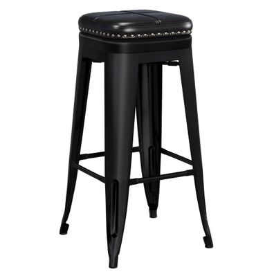 2er-Set California | Tolix Barhocker | Schwarz | + Ledersitz Schwarz | Industrie Vin