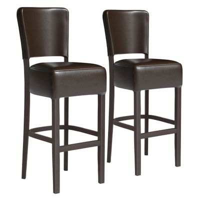 2er-Set LUCA | Gastro Barhocker | Leder | Holz | Braun | mit Lehne | Gastro Barhocke