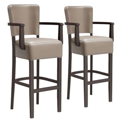 2er-Set LUCA ARM | Gastro Barhocker | Leder | Holz | Taupe | mit Lehne | Gastro Barh