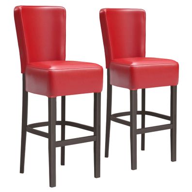 2er-Set LUCA FULL | Gastro Barhocker | Leder | Holz | Rot | mit Lehne | Gastro Barho