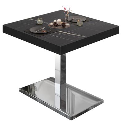 BM | Bistrotisch | B: : 80 x 80 x 77 cm | Schwarz Marmor / Edelstahl | Quadratisch