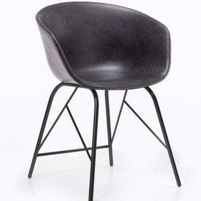 2er-Set LEWIS | Schalenstuhl | Grau | Leder | Hotelstuhl, Retrostuhl (Gr. 47 cm)