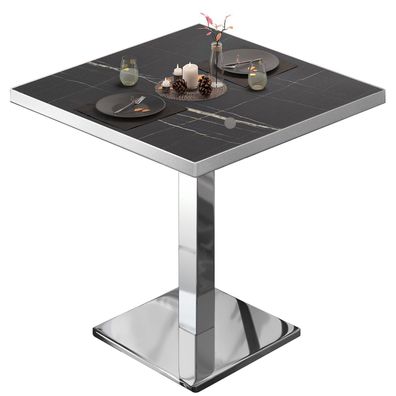 BM | Bistrotisch | B: : 60 x 60 x 75 cm | Schwarz Marmor / Edelstahl | Quadratisch