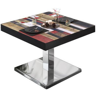 BM | Bistro Loungetisch | B: : 70 x 70 x 41 cm | Vintage Bunt / Edelstahl | Bistro