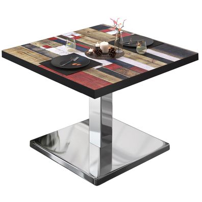BM | Bistro Loungetisch | B: : 70 x 70 x 41 cm | Vintage Bunt / Edelstahl | Bistro