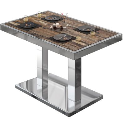 BM | Bistrotisch | B: : 110 x 60 x 77 cm | Vintage Old / Edelstahl | Rechteckig | C