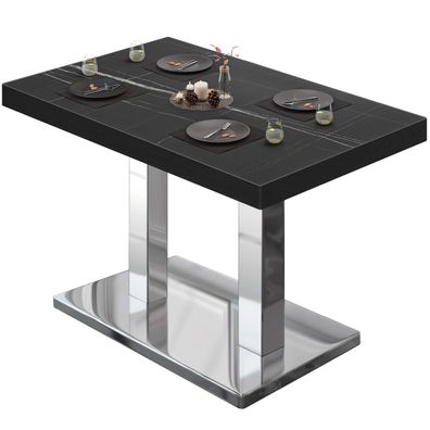 BM | Bistrotisch | B: : 130 x 80 x 77 cm | Schwarz Marmor / Edelstahl | Rechteckig