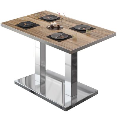 BM | Bistrotisch | B: : 110 x 60 x 75 cm | Sheesham / Edelstahl | Rechteckig | Edel