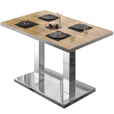 BM | Bistrotisch | B: : 110 x 60 x 75 cm | Eiche / Edelstahl | Rechteckig | Edelsta