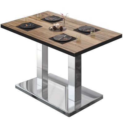 BM | Bistrotisch | B: : 110 x 60 x 75 cm | Sheesham / Edelstahl | Rechteckig | Schw