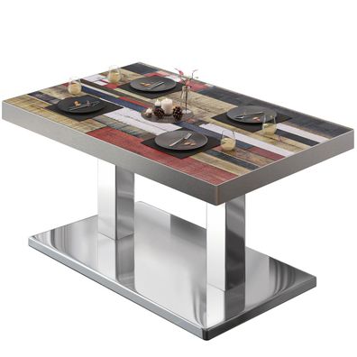 BM | Bistro Loungetisch | B: : 120 x 70 x 41 cm | Vintage Bunt / Edelstahl | Bistro