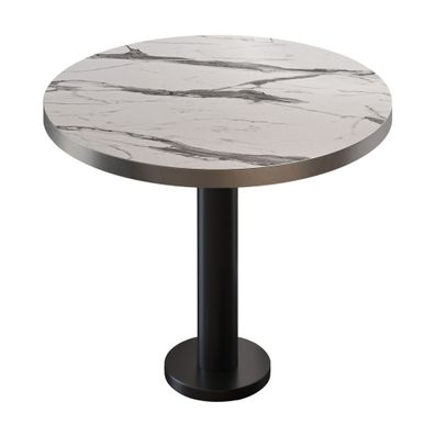 BML | Bistrotisch | Ø: 60 x 75 cm | Weiß Marmor / Schwarz | Rund | Edelstahl Rand |