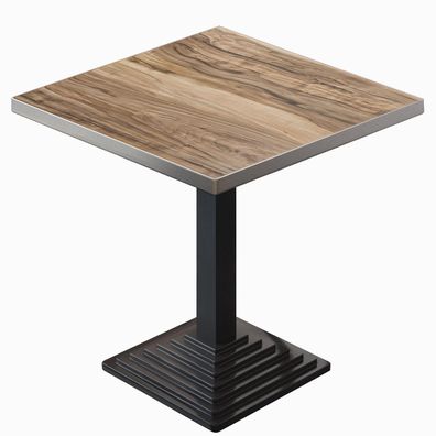 BPY | Bistro Tisch | 60 x 60 x 78,5 cm | Quadratisch | Edelstahl Rand | Sheesham / S