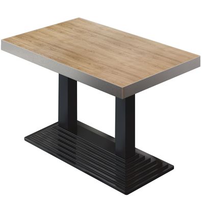 BPY | Bistro Tisch | 130 x 80 x 81 cm | Quadratisch | Edelstahl Rand | Eiche / Schwa