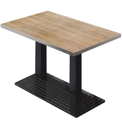 BPY | Bistro Tisch | 120 x 70 x 78,5 cm | Quadratisch | Edelstahl Rand | Eiche / Sch