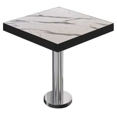 BML | Bistro Tisch | 70 x 70 x 77 cm | Quadratisch | Schwarzer Rand | Weiß Marmor