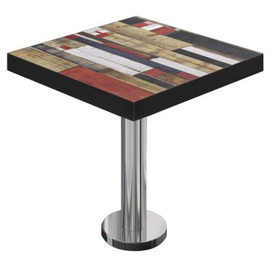BML | Bistro Tisch | 70 x 70 x 77 cm | Quadratisch | Schwarzer Rand | Vintage Bunt