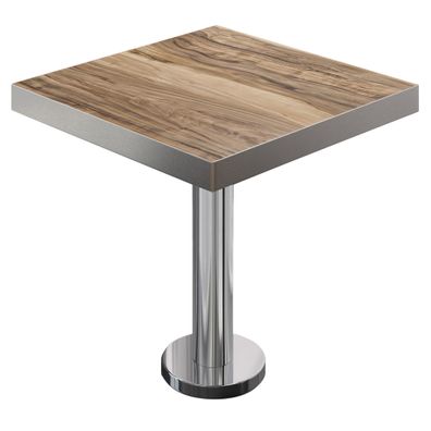 BML | Bistro Tisch | 80 x 80 x 77 cm | Quadratisch | Edelstahl Rand | Sheesham / Ede
