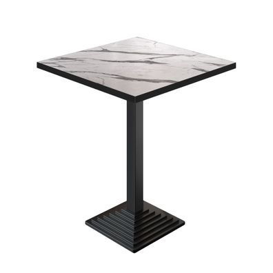 BPY | Bistro Stehtisch | 80 x 80 x 112 cm | Schwarzer Rand | Quadratisch | Weiß Marm