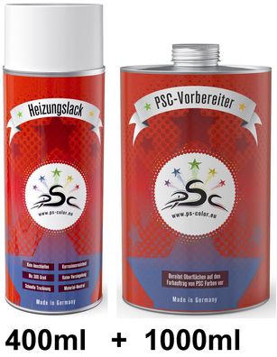 Set 1 : 400ml Heizkörperlack Seidengrau RAL 7044 & 1000ml Metall-Reiniger