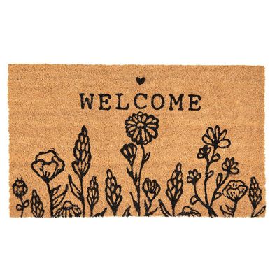 Clayre & Eef Türmatte 75x45 cm Braun Schwarz PVC-Kokosfaser Rechteck Blumen Welcome