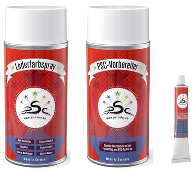 Set 3 : 150ml Lederfarbe Signalrot RAL 3001 & 150ml Leder-Reiniger & 8gr Flüssigle
