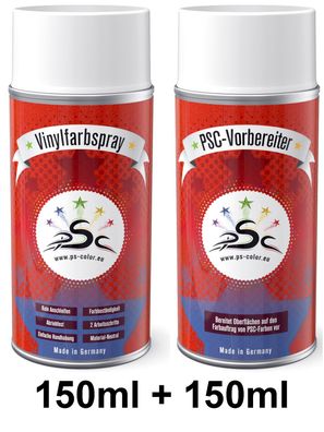 Set 1 : 2 x 150ml, Vinylfarbe Seidengrau 150 ml RAL 7044 & Kunstleder-Vinyl-Reiniger