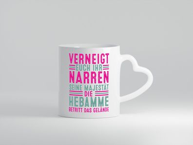 Verneigt euch: Hebamme | Geburtshilfe - Herz Tasse Weiß