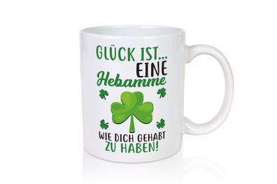 Hebamme Dankeschön | Dankes Tasse | Kleeblätter | Glück - Tasse Weiß