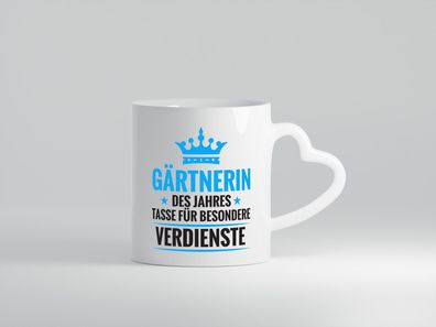 Besonderer Verdienst: Gärtnerin | Gartenbau - Herz Tasse Weiß