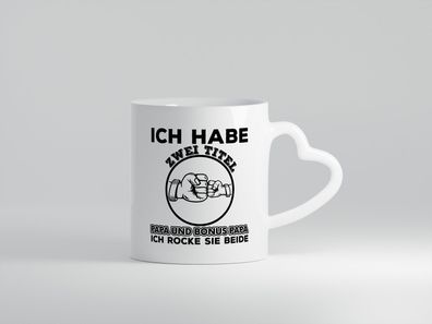 Papa und Bonus Papa | Vater Tasse | Männer | Vatertag - Herz Tasse Weiß