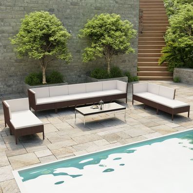 vidaXL 10-tlg. Garten-Lounge-Set mit Auflagen Poly Rattan Braun