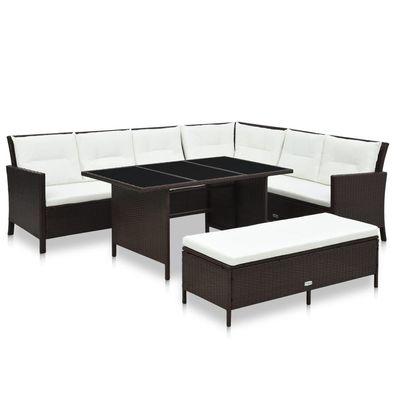 vidaXL 3-tlg. Garten-Lounge-Set mit Auflagen Poly Rattan Braun