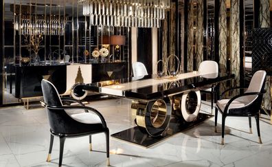 Set 7Tlg Esstisch Stühle Sideboard Mit Spiegel Wohnzimmer Luxus Essgruppe Modern