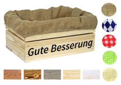 Holzkiste mit Aufdruck Gute Besserung - Stiege Steige Geschenkverpackung Präsentkorb