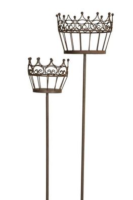 Korb am Stab Pflanzkorb 2erSet Metall braun Pflanzschale Gartenstecker H101cm + 102cm