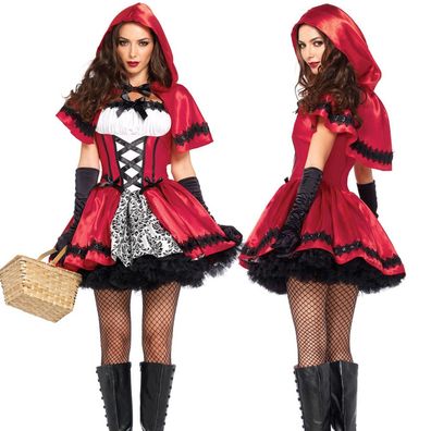 Gothic Red Riding Hood Kostüm rot weiß - Größe: XL